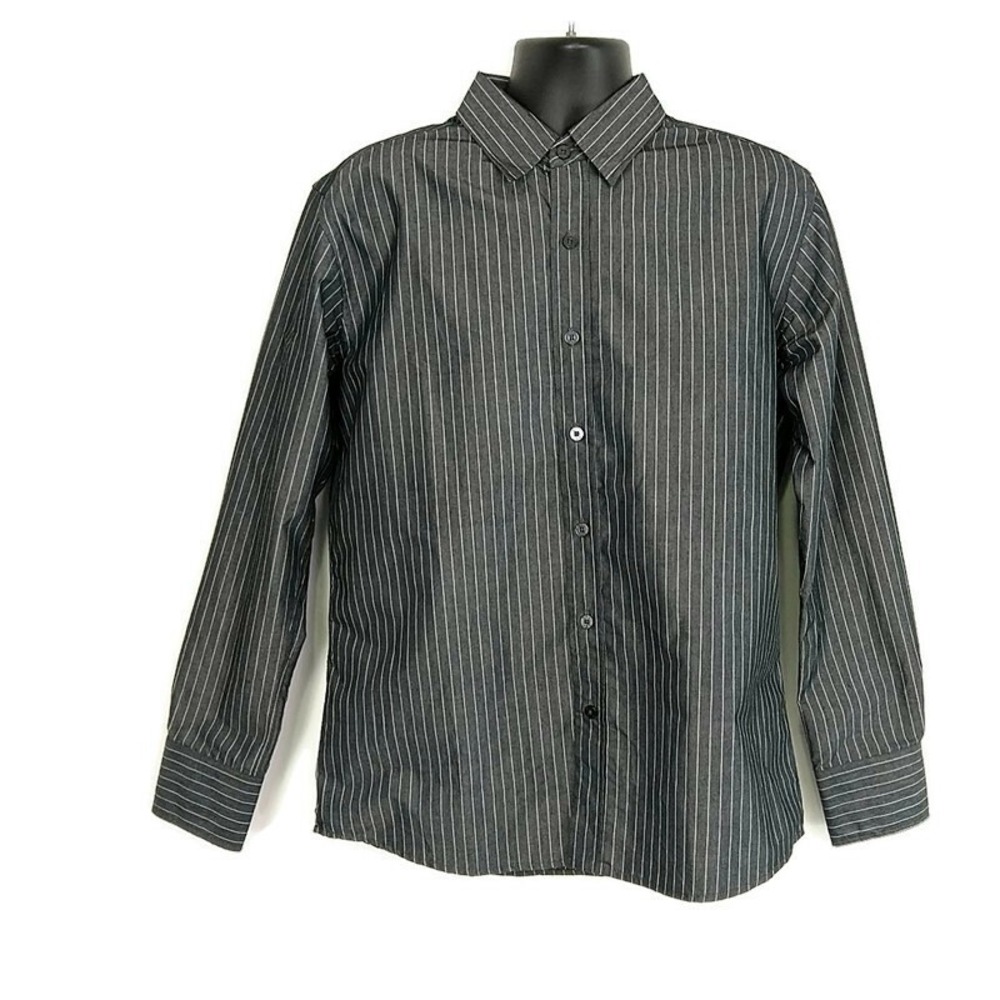 Buckle Mens sz L Shirt Gray Stripe Button Up Long‎ Sleeve Collared Contour Fit